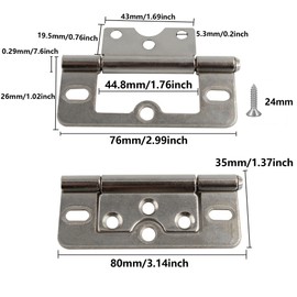 bociloy 6Pcs 3 Inch Non-Mortise Hinge, Silver Iron Cabinet Hinges, Modern, Industrial Style