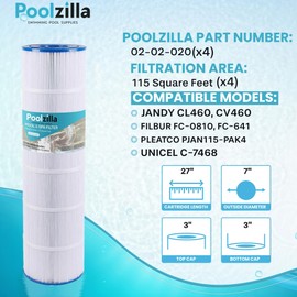 Poolzilla 4 Pack Pool Filter Cartridge Replacement for Unicel C-7468, Jandy CL 460, CV460, PJAN115, FC-0810, Excel Filters XLS-705, FC-641, Aladdin 21501, Baleen AK-60432| Premium Pool Filtration