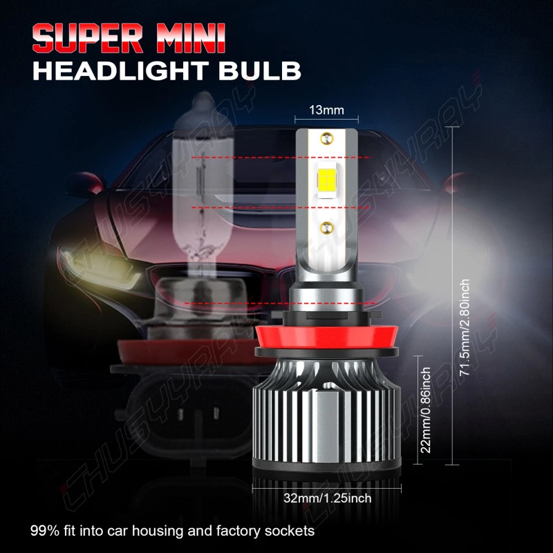 CHUSYYRAY 6X 6500K LED Headlight Hi/Lo Beam+Fog Light Bulbs For