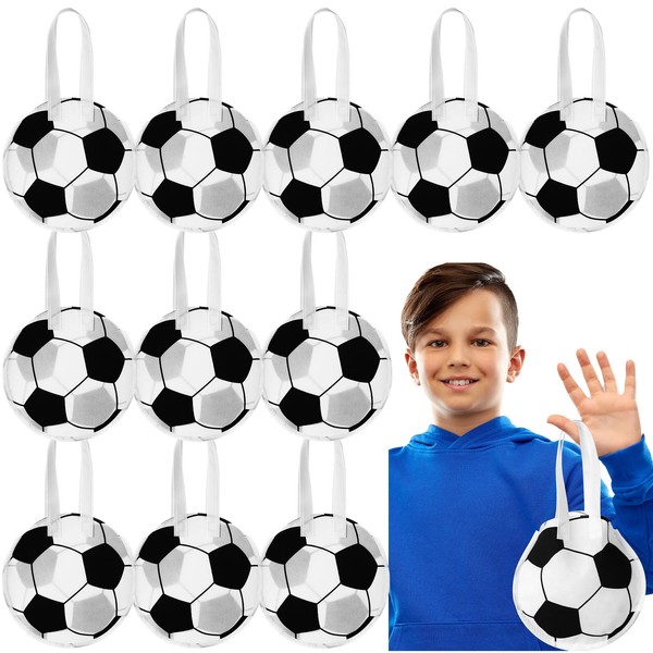 12 Pieces Sports Party Favor Bags Ball Themed Goodie Candy Bags Soccer Snacks Bag Soccer Gift Bags Non Woven Gift Bags for Kids Adults Sport Party Supplies (Soccer)