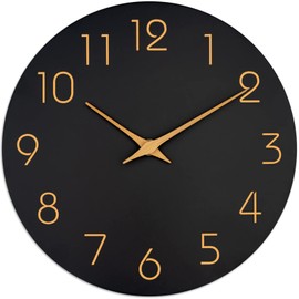 Mosewa Wall Clock Battery Operated 10 Inch Black Silent Non Ticking Simple Minimalist Style Rose Gold Numbers Decorative for Living Room Kitchen Home Office Bathroom