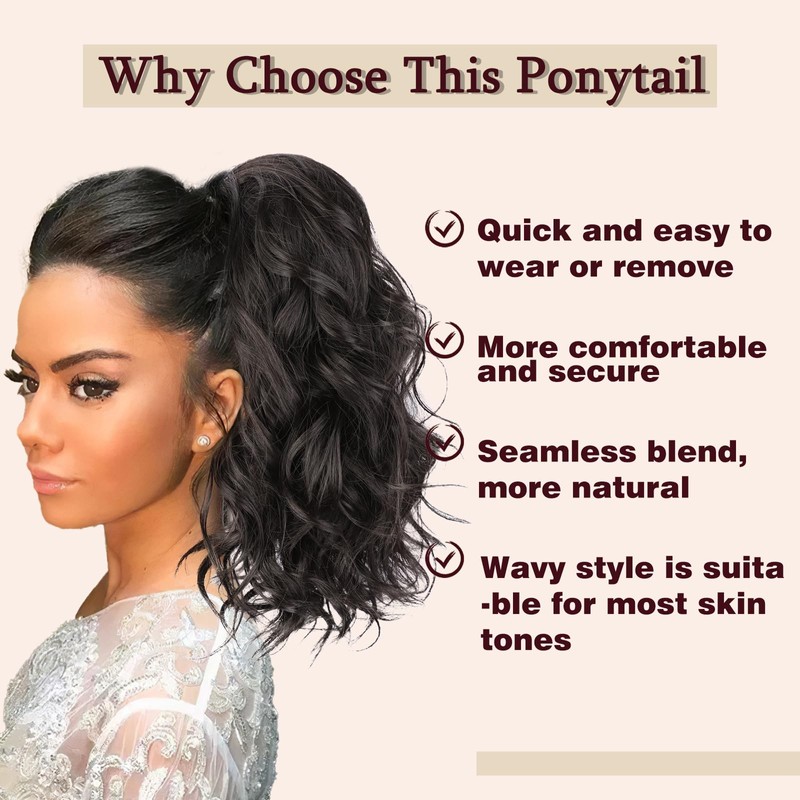 AISI BEAUTY Brown Curly Ponytail Extension, Dark Brown with Brown