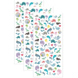 Playhouse Narwhal Party Glitter Accent Micro Mini Sticker Sheet - 3 Pack