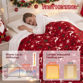 Electric Blanket Heated Throw, Soft Flannel Christmas Heated Blanket with 8 Hours Auto Off & 8 Fast Heating Levels Machine Washable Sherpa Heating Blanket with Overheating Protection Gift for Women