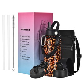 32oz Water Bottle with Paracord Handle & Carrier Bag &Silicone Boot, Double Wall Vacuum Stainless Steel Insulated Jug with Sleeve,Straw Spout Flip Lids, Large Sports Flask Keep Cold & Hot