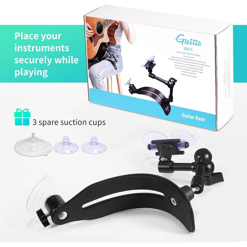GUITTO - Soporte de guitarra ajustable con ventosa y rótula