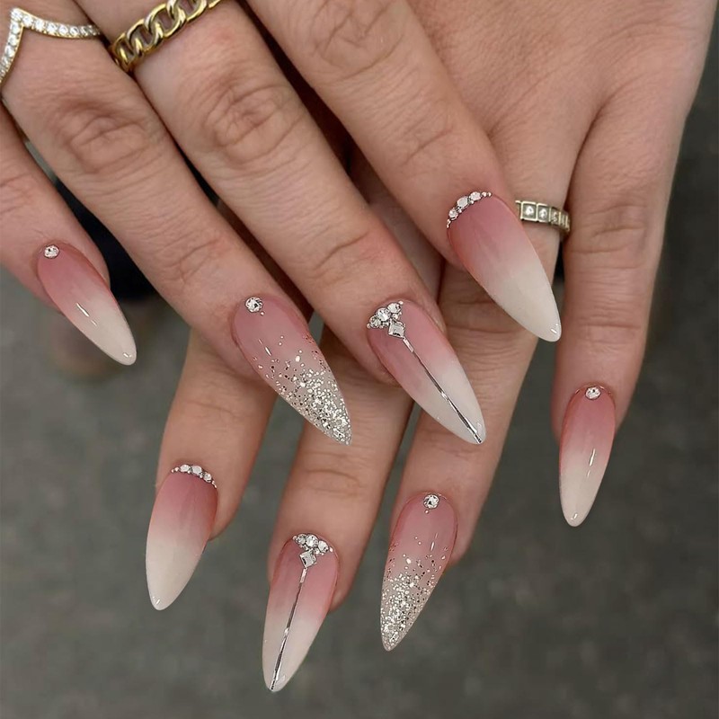 Giyehehi 24 Press-On Ombre False Nails, Medium Almond Shape, with
