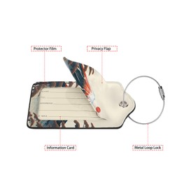 Mount Fuji 2-Pcs Premium Leather Tags with Privacy Covers,Luggage Tag Stainless Steel Loops Ideal for Suitcases, Travel Bags, Backpacks