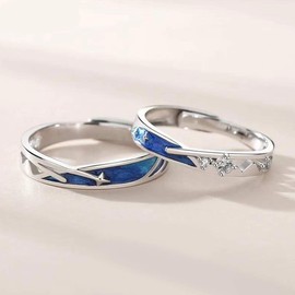 083 Base Pair Ring, Set of 2, Couple Ring, One Size Fits Most, 925 Silver, Shooting Star, Enamel, Enamel, 0.18 inches (4.5 mm), Gift Box.., Zircon