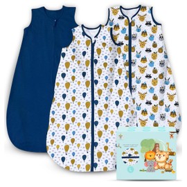 Cute Castle Baby Sleep Sack 12-18 Months - Lightweight 100% Cotton 2-Way Zipper TOG 0.5 Infant Wearable Blanket, Newborn Essentials Toddler Sleep Clothes, 3 Pack(Blue, Balloons, Animals)