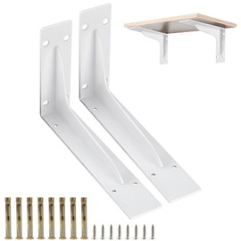 Shelf Brackets 2Pcs, 250mm Heavy Duty Wall Brackets Industrial Floating Shelf Bracket Max Load 105kg, L Bracket Wall Mounted Shelf Support, Matte White Finished for Wall Mounting (White)