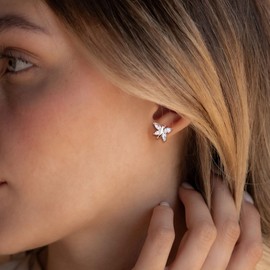 AGRULE Dainty CZ Diamond Earrings for Women Sterling Silver Marquise Cut Birthstone Stud Cute Small Dragonfly Earrings