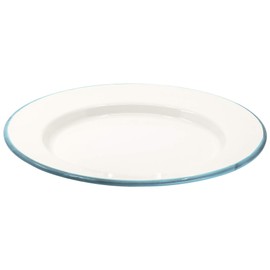 Red Co. Enamelware Metal Classic 10 inch Round Dinner Plate, Solid White/Teal Rim - Set of 4