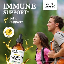 Wild & Organic Wild & Organic Turmeric and Ginger Supplement Drops - Joint & Immune Support - Liquid Turmeric Curcumin with Black Pepper and Ginger - Curcumin Supplement - Vegan, Sugar & Alcohol-Free Tincture - 4 oz