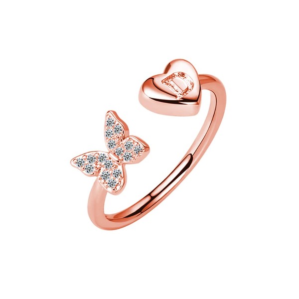 Initial Rings for Women Teen Girls Stackable Butterfly Initial Letter