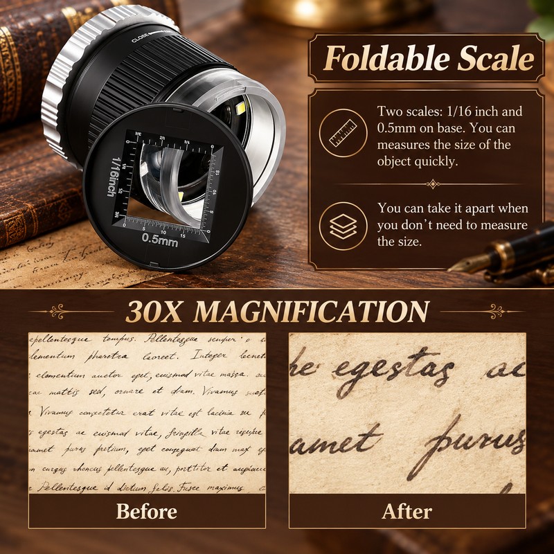 30X Pocket Magnifier for Detailed Inspection – LED UV Light,