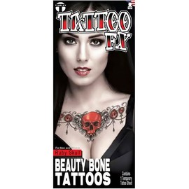 Realistic Red Ruby Skull Temporary Tattoo for Upper Chest | Gothic Beauty Bone Tattoo | Easy to Apply, Film Quality Clavicle Tattoo by Tinsley Transfers