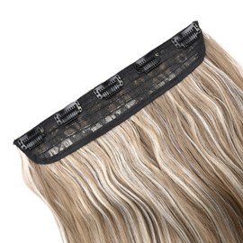 REECHO Clip in hair extensions, 20" Curly Wavy Synthetic HE008 Hairpieces for Women - Ash Brown with Platium Highlights