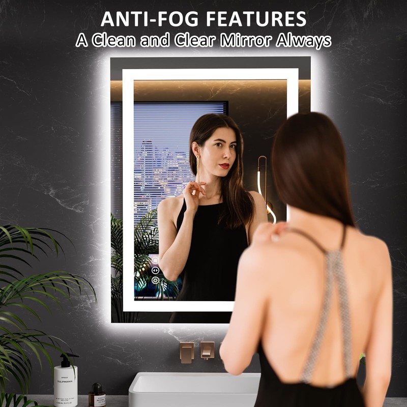 LOAAO 23.6"x31.5" LED Mirror for Bathroom, Lighted Bathroom Mirror with