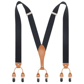 Timiot Mens Suspender Wide Leather 6 Metal Clips Adjustable Straps Y Shape (Black)