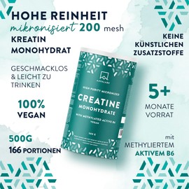 Creatine Monohydrate Powder 500 g Pure Micronised 200 Mesh Creatine Monohydrate Powder with Vitamin B6 P5P - Vegan Creatine Monohydrate Powder - Creatine Powder Pre Workout Muscle Building Creatine