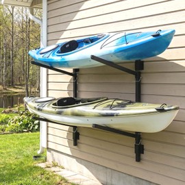 LILYPELLE Wall Mount Kayak Storage Rack, 2-Tier Heavy Duty Kayak Rack 200lbs Capacity, Kayak Holder for Garage Shed, Indoor Outdoor Storage, Adjustable Kayak Stand for Kayak, SUP, Canoe, Paddle Board