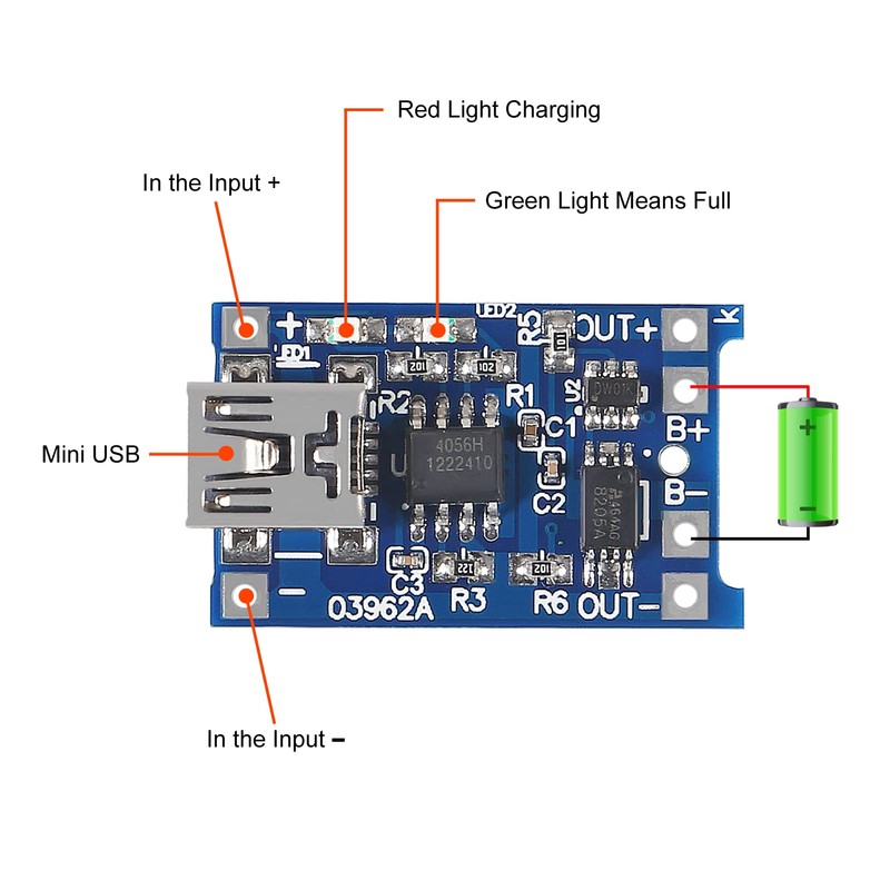 TP4056 Mini USB Charging Board - 5V 1A with Battery