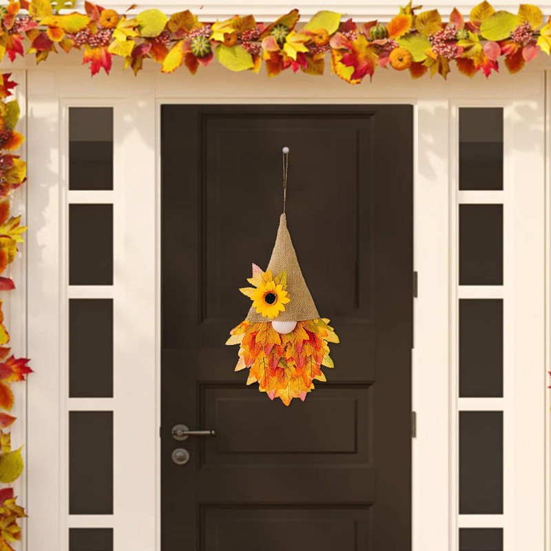 Autumn Wreaths for Front Door, Autumn Door Wreath Gnome Decorations