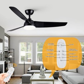Sevenine 52 inch Ceiling Fans with Lights and Remote,Black Ceiling Fan with 3 Blades,6 Speed Reversible DC Motor,3CCT Dimmable LED,Modern Ceiling Fan for Indoor or Covered Patio