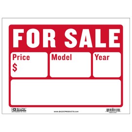 BAZIC For Sale Sign Car Auto Sales 9"X12" (2-Line), Model Year Phone Number, Cars Trucks Indoor Signage, High Visibility Signs, 1-Pack