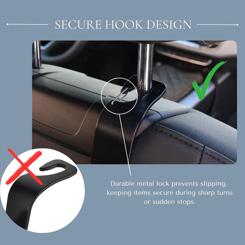 Car Seat Hooks 4 Pack | Back Seat Organizer |