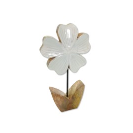 Wooden Figurine Flower Glazed White 12 x 21 cm Decorative Table Decoration Wooden Flower Sculpture
