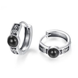 Black Agate Earrings for Men Women Hypoallergenic Onyx Hoops S925 Sterling Silver Hoop Earrings Celtic Men's Stud Hoop Earrings Small Huggie