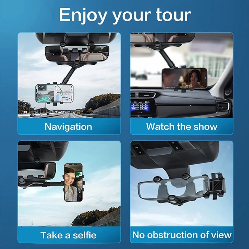 Car Rearview Mirror Phone Mount 360 Degree Rotation Cell Phone
