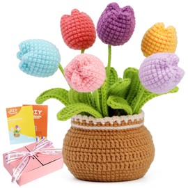 ENCHOL Beginner Crochet Kit, Complete Crochet Kits-Flower Bouquet Potted, Crochet Potted Flowers, Mother's Day Colorful Tulip Potted DIY Crochet Kits with Step-by-Step Video Tutorials