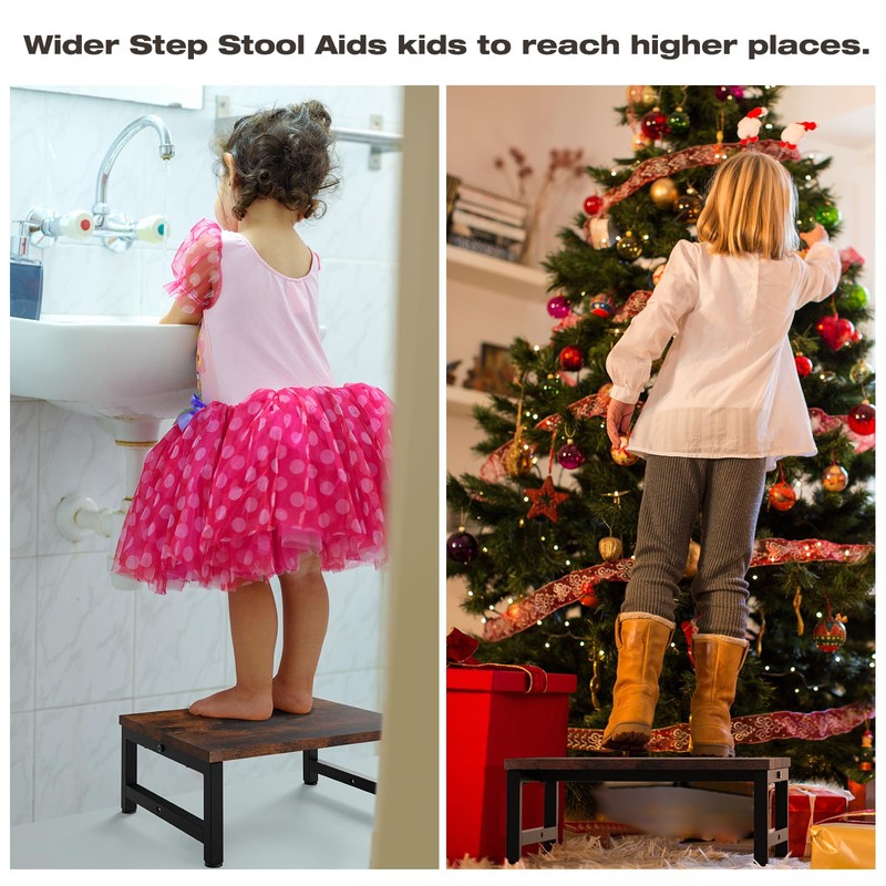 Flottian 6" Wooden Step Stools for Adults Kids,15.4" Extra Wide