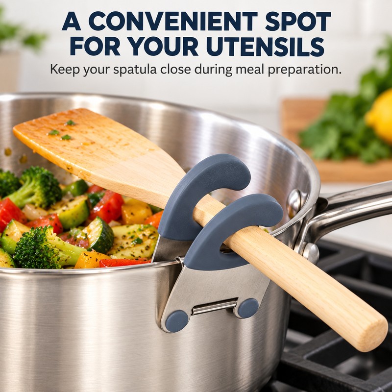 Pot Spoon Holder Clips for Cooking Utensils – 2-Pack Stainless