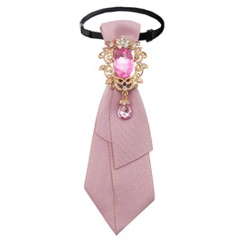 LJBFNN Bow Tie for Women, Adjustable Pre-Tied Ties for Women Girls Uniform Necktie with Gothic Rhinestone for Party School (Pink)