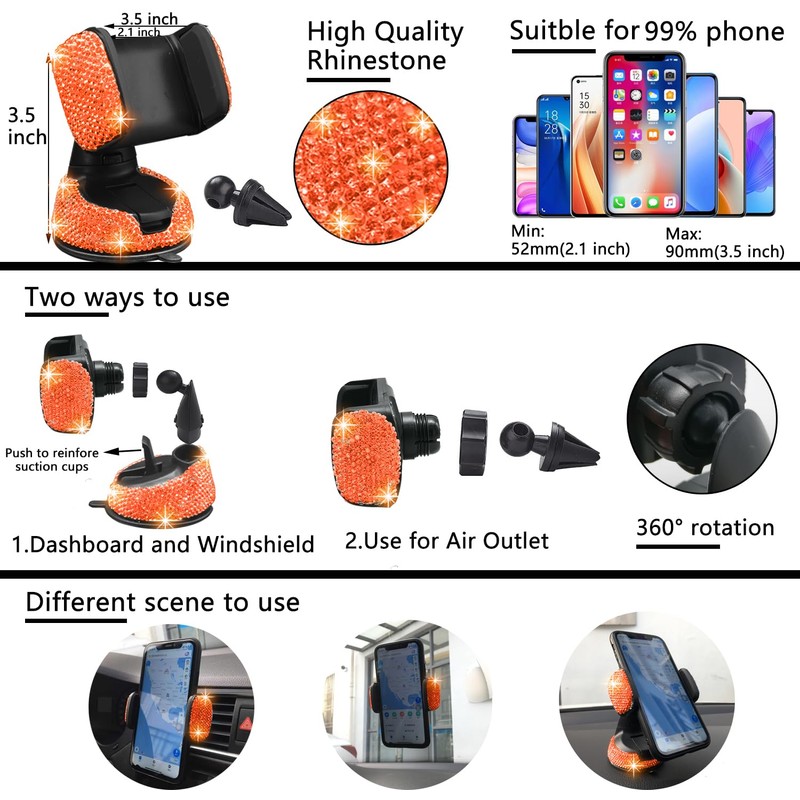 NBTEPEM 27 PCs Orange Bling Car Accessories Set for Women,