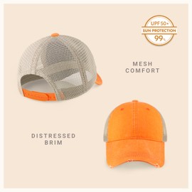 CHOK.LIDS Everyday Premium Washed Trucker Hat Unstructured Distressed Pigment Dyed Cap Adjustable Outdoor Headwear (Orange)