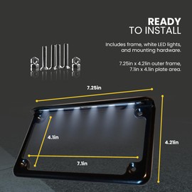 Radiantz Motorcycle License Plate Frame with 6 White LED Lights, Slim Design Aluminum Metal Plate Holder, Universal Fit Powder Coated Weather Resistant Tag Frame for Motorcycles Front or Rear – Black