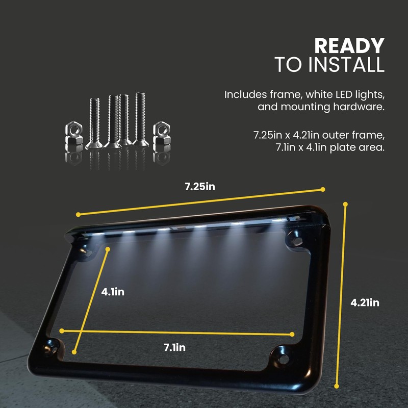 Radiantz Motorcycle License Plate Frame with 6 White LED Lights,