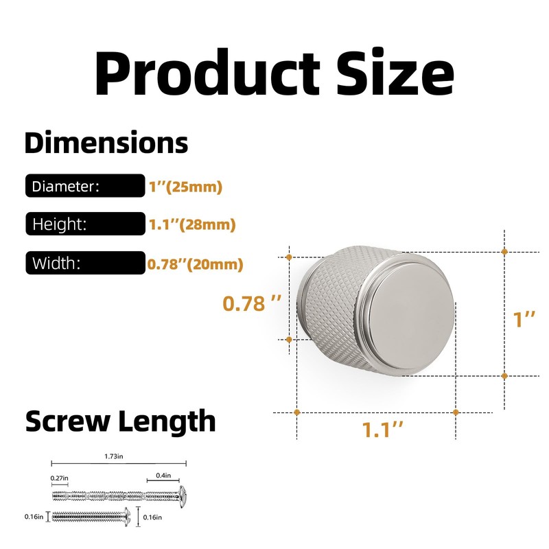 KOMOTIA 10 Pack Brushed Satin Nickel Kitchen Cabinet knurled Knobs