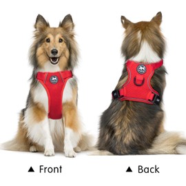 PoyPet Reflective Soft Breathable Mesh Dog Harness Choke-Free Double Padded Vest with Adjustable Neck and Chest(Red,S)