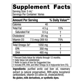 Nordic Naturals Suplemento Baby's DHA, 1050 mg de Omega + 300 UI vitamina D3, 2 fl oz (60 ml)