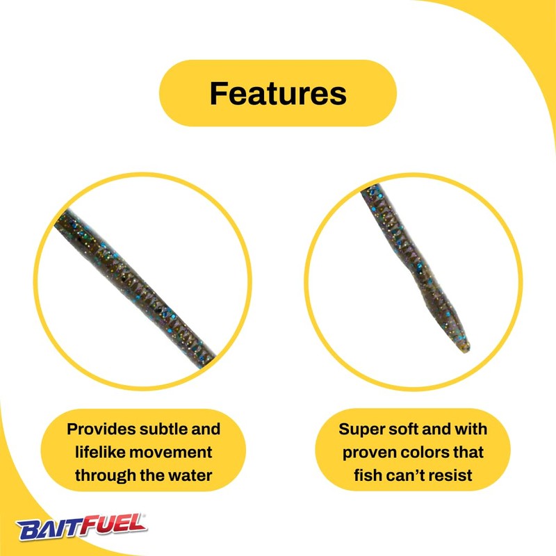 BAITFUEL T-Mac Durable Straight Tail Worm Infused with Supercharged X55