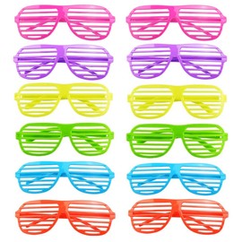 12 Pcs Plastic Shutter Shades Glasses,Neon Color Shutter Glasses 80's Party Slotted Sunglasses (6 Colors)