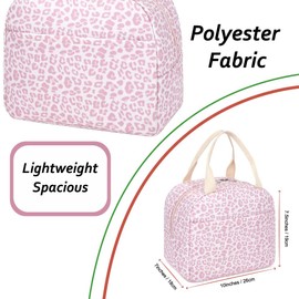 Lroiutian Lunch Bag for Women Girls Insulated Reusable Lunch Tote with Handle, Lightweight Water-Resistant Polyester Lunch Box Cooler-Leopard Pink