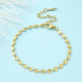 LZD 14K Gold Plated Stainless Steel Link Chain Bracelet Round Flower Adjustable T33