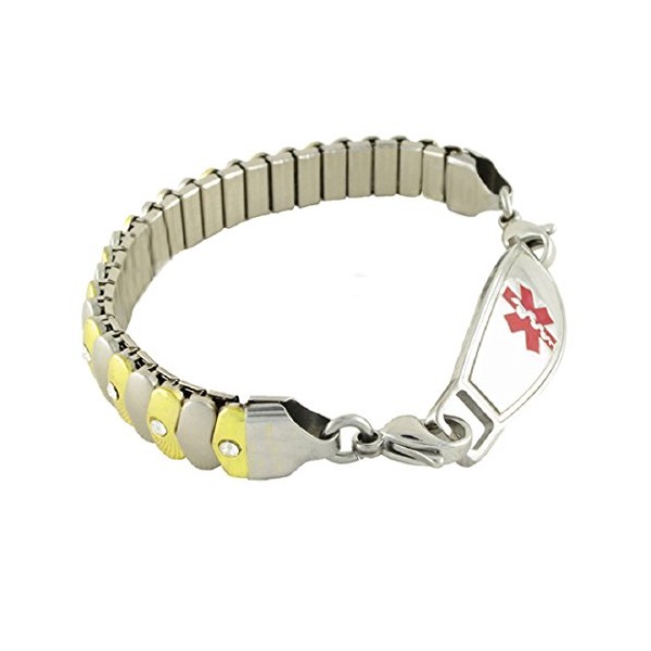 Women's Medical Alert ID Bracelet - Custom Engraving Included, Two-Tone Sparkle, Stretch - Asteria, Red - Size 6.75